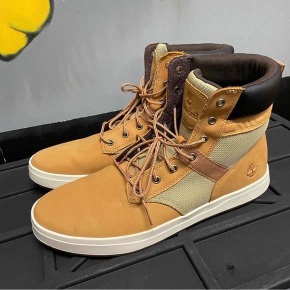 TIMBERLAND Davis Square Leather/Fabric Boot, Wheat Nubuck, Men’s Size 12 - Picture 2 of 9